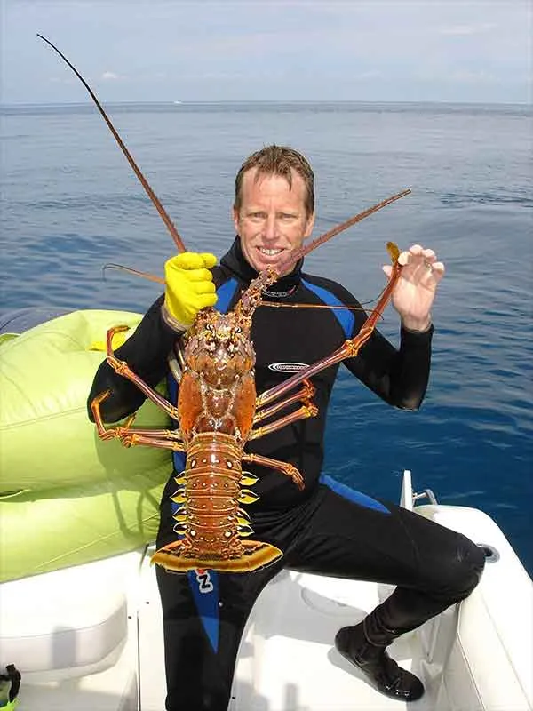 man holds lobster with Key West lobstering charters