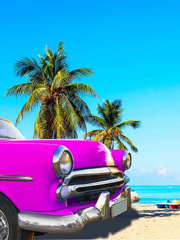 a hot rod parked at the beach with Key West To Cuba