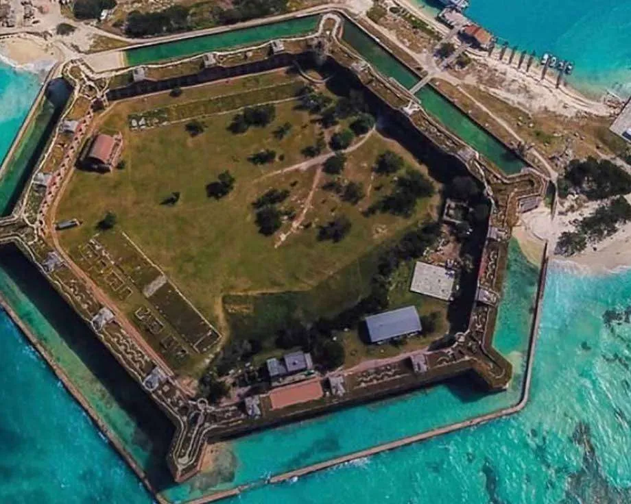 An aerial shot from above Dry Tortugas National Park