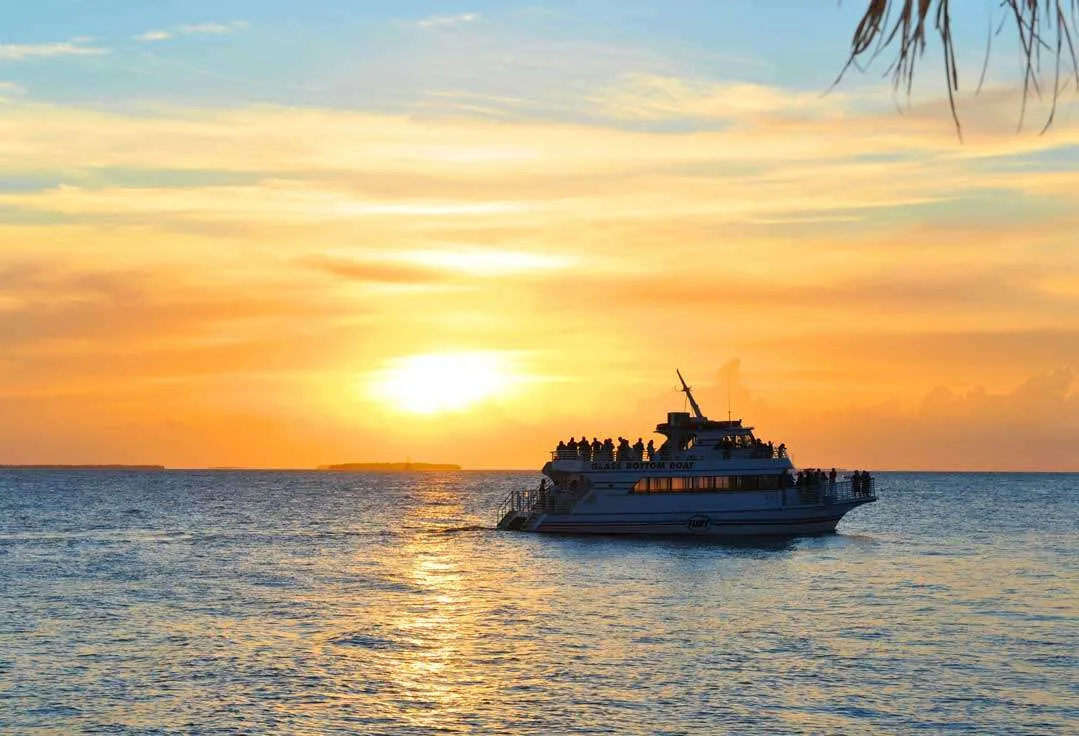 A sunset cruise home during a Key West Glass Bottom Boat trip